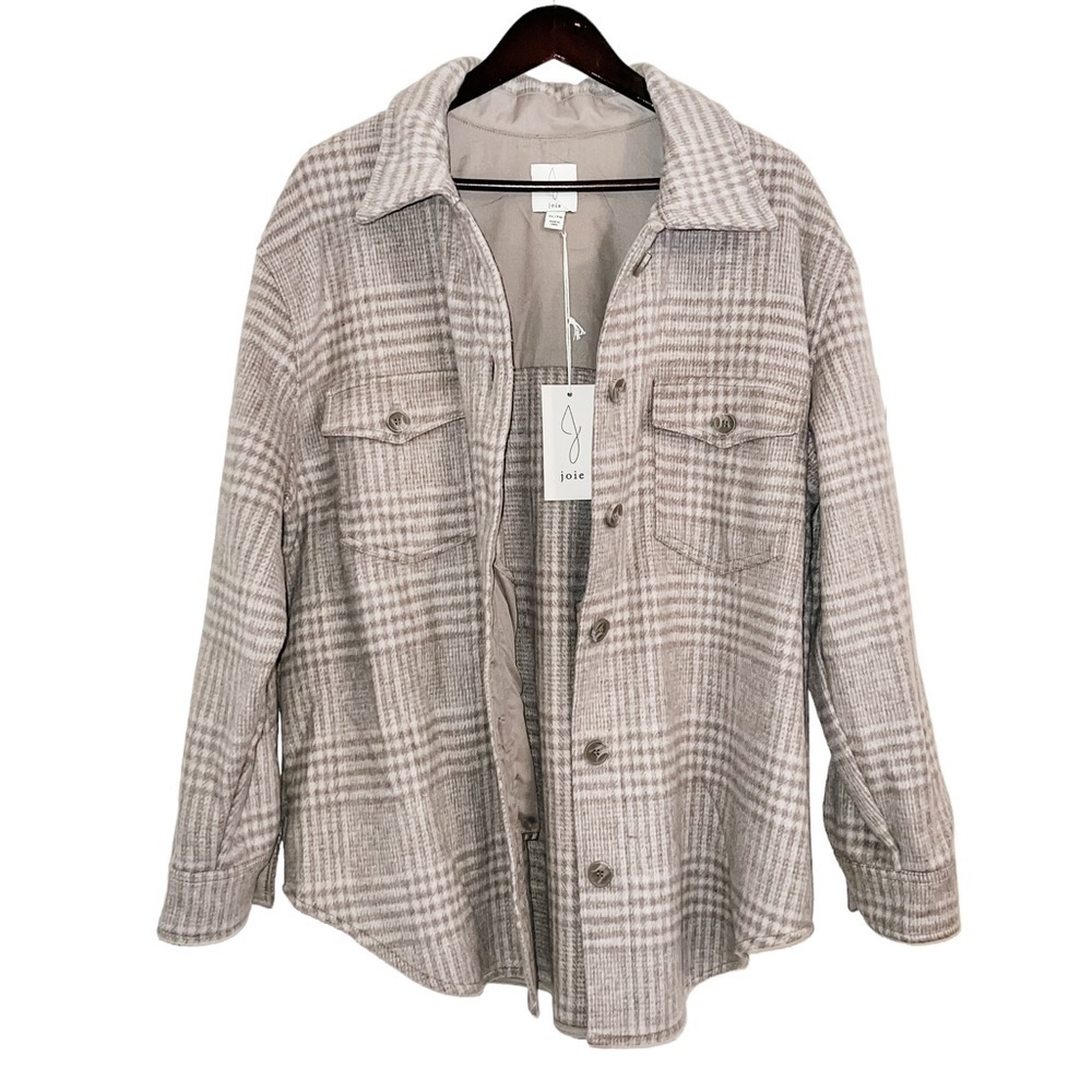 NWT Joie Thick Flannel Fleece Oversized Shirt Jacket Tan - Picture 2 of 4